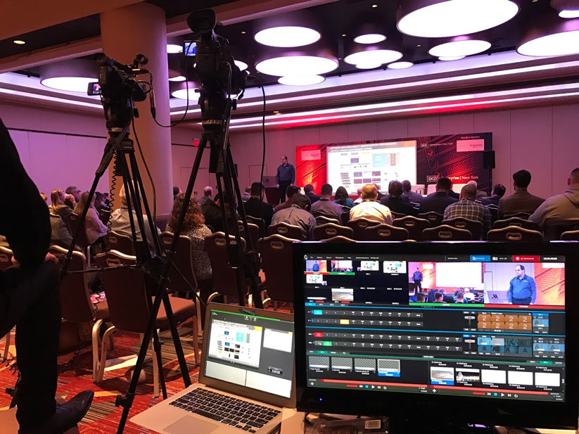 Multi-camera live streaming control setup with TriCaster at an Orlando conference